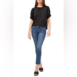 Vince Camuto NWT Shirred Neck Rumpled Satin Blouse in black size M
